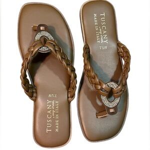 New Tan Sandals Tuscany by Easy Street Coletta Flat Sparkle cruise vacay office